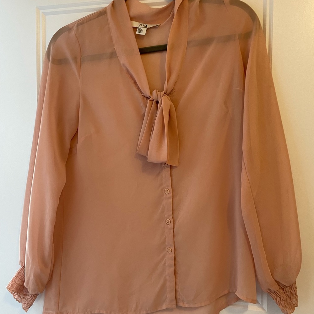 Tie neck beige blouse